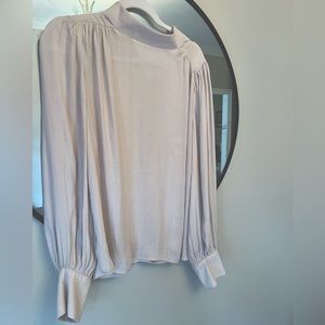 Express Nude High Neck Long Sleeve Button Blouse